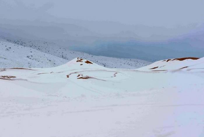 撒哈拉沙漠又下雪 阿尔及利亚小镇从沙漠门户变成银白世界