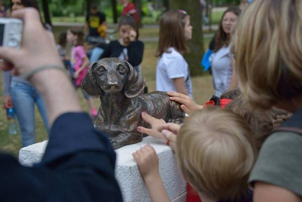 塞尔维亚共和国腊肠犬为救女童勇斗獒犬牺牲 居民建雕像纪念