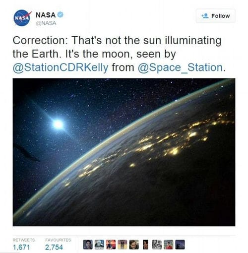 NASA太空专家摆乌龙 误把月亮当太阳