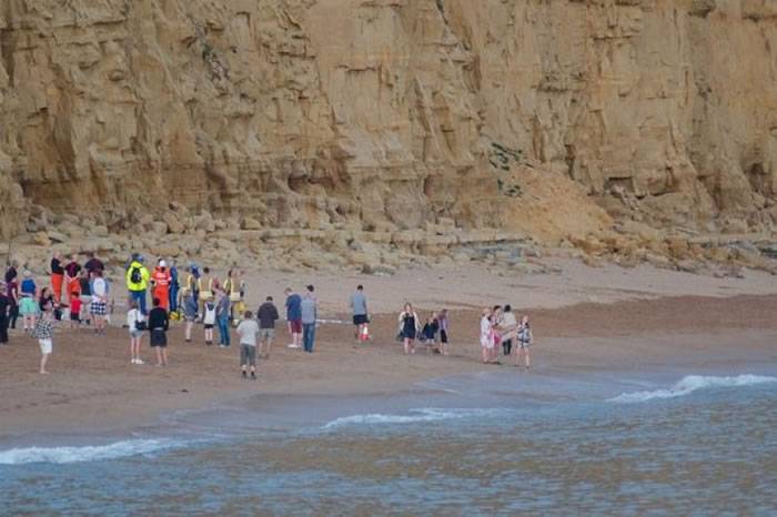 英国多塞特郡海湾部分悬崖突然倒塌